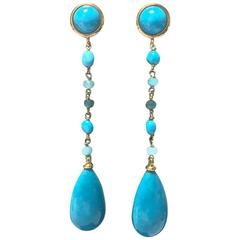 Turquoise and Amazonite Yellow Gold Earrings 12