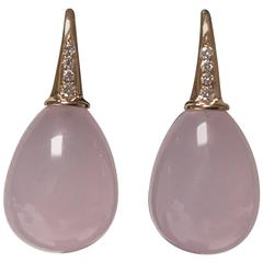 Pink Quartz and Diamonds Pink Gold Drop Earrings