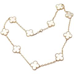 Van Cleef & Arpels Vintage Alhambra Mother-of-Pearl Ten Motif Gold Necklace