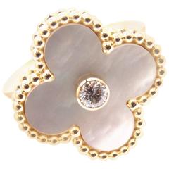 Van Cleef & Arpels Vintage Alhambra Diamond Mother-of-Pearl Yellow Gold Ring
