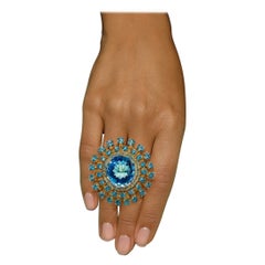 Bochic “Orient” Vintage Diamond & Multi Blue Topaz Ring Set In 18K Gold & Silver