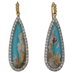 Lauren Harper Collection Sea Agate Turquoise Diamond Gold Drop Earrings