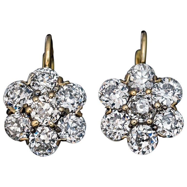 Antique Russian Old European Cut Diamond Cluster Earrings at 1stDibs ...