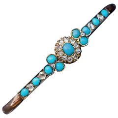 Antique Victorian Turquoise Diamond Gold Bangle Bracelet