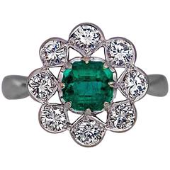 Vintage Emerald Diamond White Gold Engagement Ring