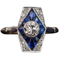 Antique French Early Art Deco Calibre Sapphire Diamond Engagement Ring 1