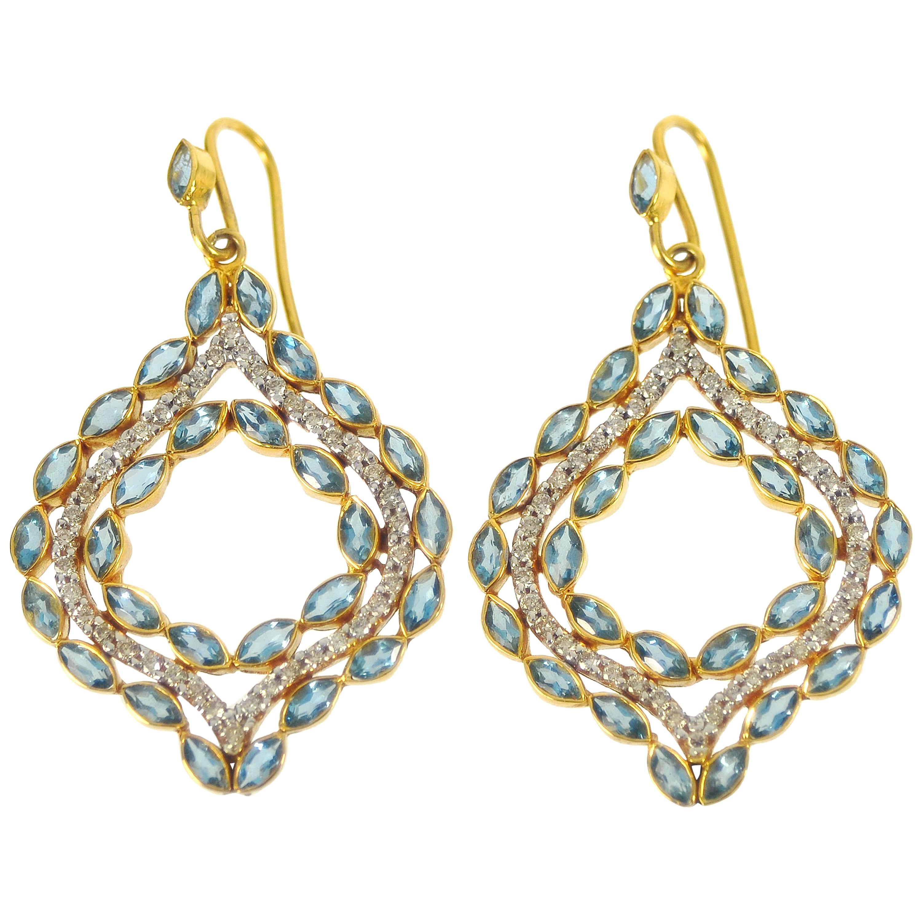 Lauren Harper .76 Carat Diamonds Aquamarine Gold Drop Earrings