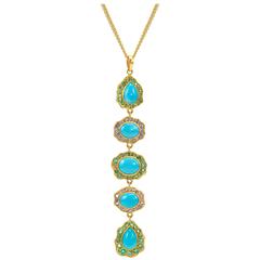 Lauren Harper Turquoise, Emerald, Tanzanite, Gold Drop Pendant Necklace