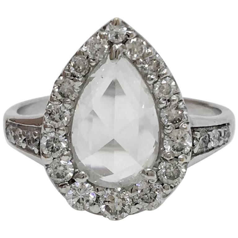 Lauren Harper 1.36 Carat Rose Cut Diamonds, 18 Karat White Gold Ring For Sale