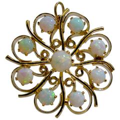 Nine Opal Yellow Gold Pin Pendant