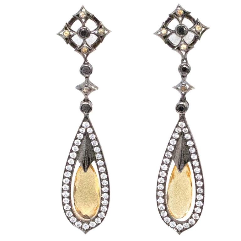 Theo Fennell Black and Silver Earrings with Yellow Sapphire Pendant at ...