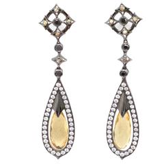 Theo Fennell Black and Silver Earrings with Yellow Sapphire Pendant