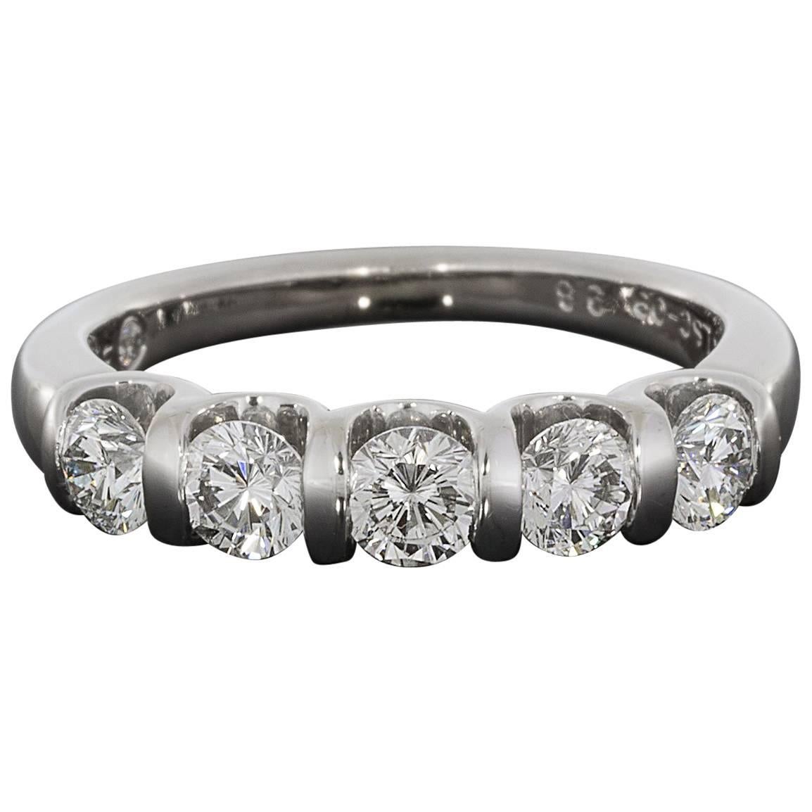 Leo Diamond Gold Five-Round Diamond Bar Set Wedding Band Anniversary Ring