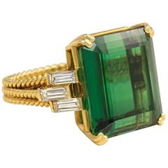 1960s Cartier Green Tourmaline Diamond Gold Cocktail Ring