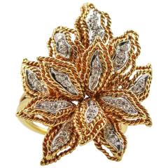 Vintage 1970s Vourakis Diamond Yellow Gold Floral Design Ring