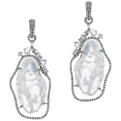 White Opal Fancy Cut Diamond and Pave Drop Earring