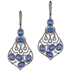 Oval Tanzanite Pear Shape Diamond Chandelier Earrings