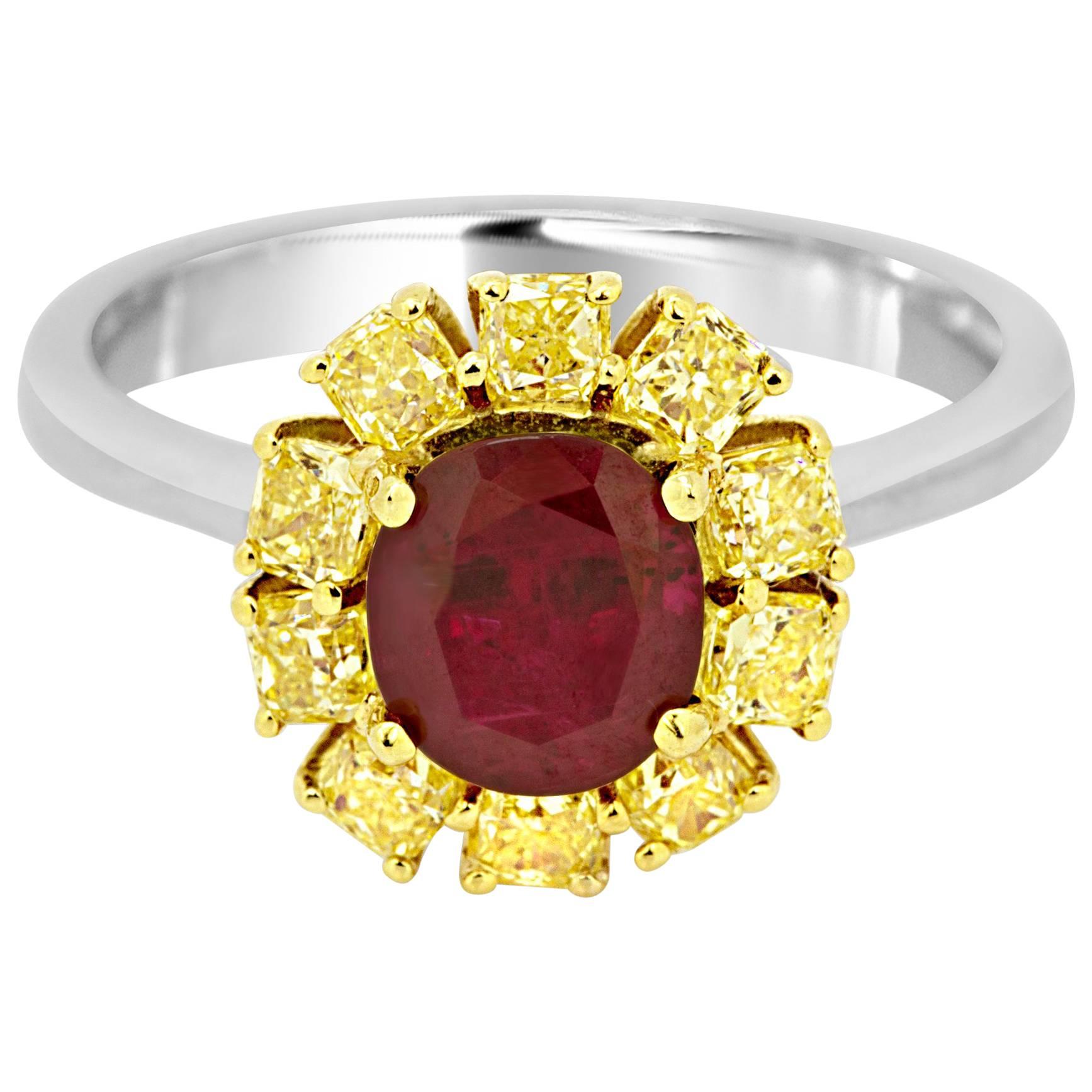 No Heat 1.60 Carat GIA Certified Ruby Diamond Two Color Gold Bridal CocktailRing