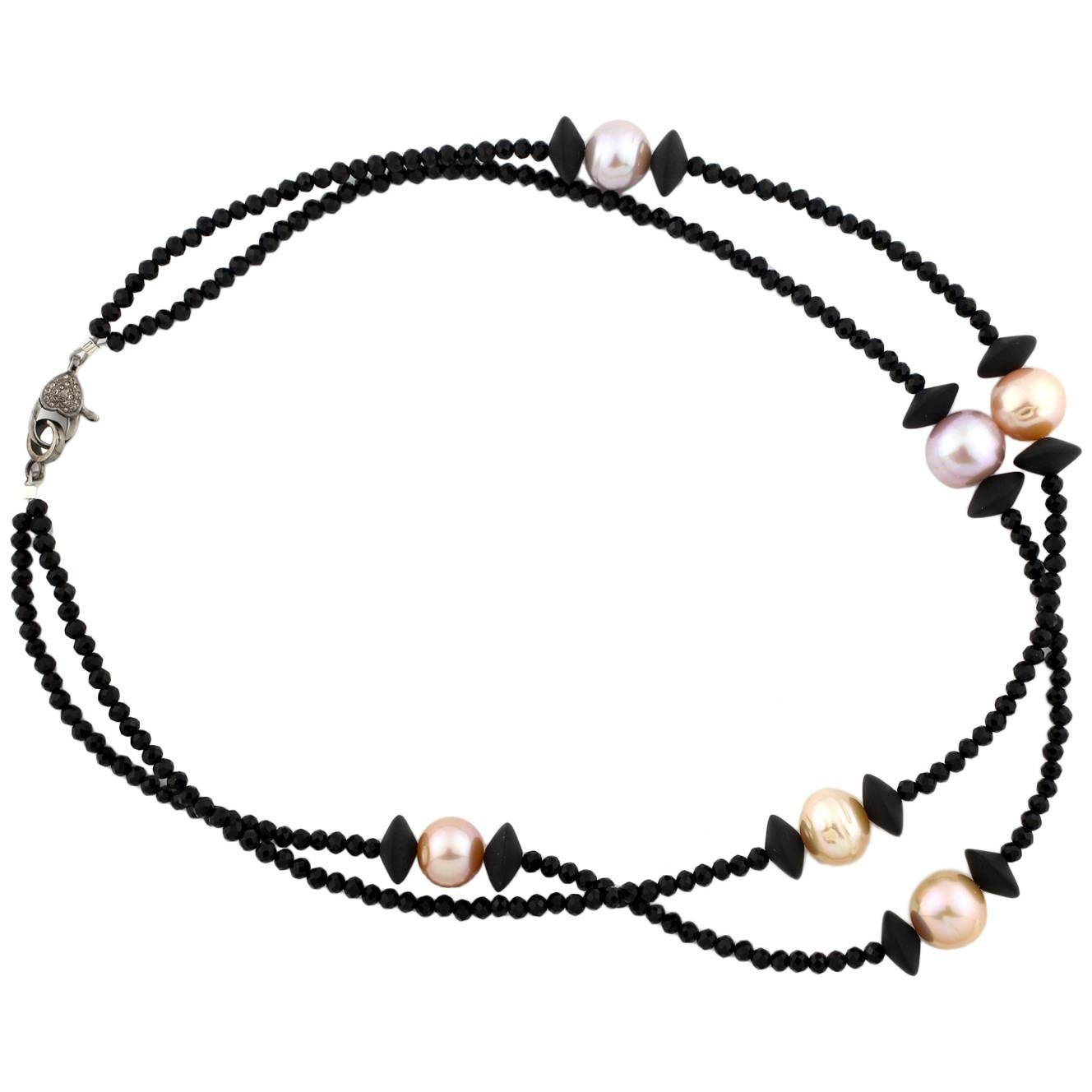 Gemjunky Double Strand Rare South Sea Pearls & Black Spinels Necklace