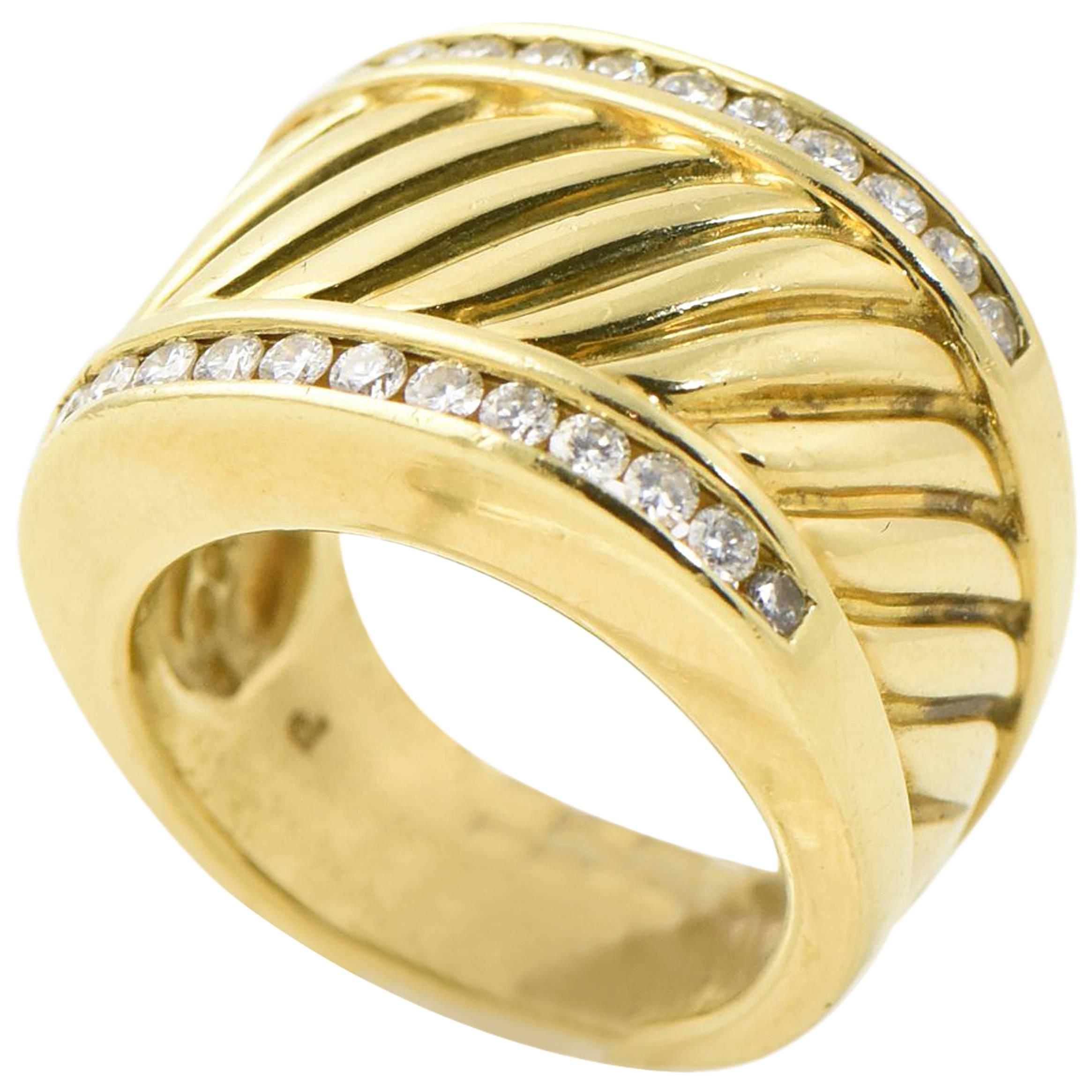 David Yurman Diamond Gold Cable Cigar Band Ring