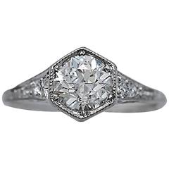 Art Deco .98 Carat GIA Certified Diamond Platinum Engagement Ring