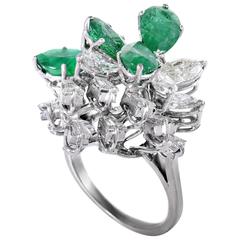 Emerald Diamond White Gold Cluster Ring