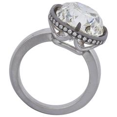 9.32 Carat Old Cushion Cut Diamond Brushed Platinum Modern Bezel Set Ring 11