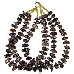 Triple Strand Mauve Iridescent Pearl Necklace 1