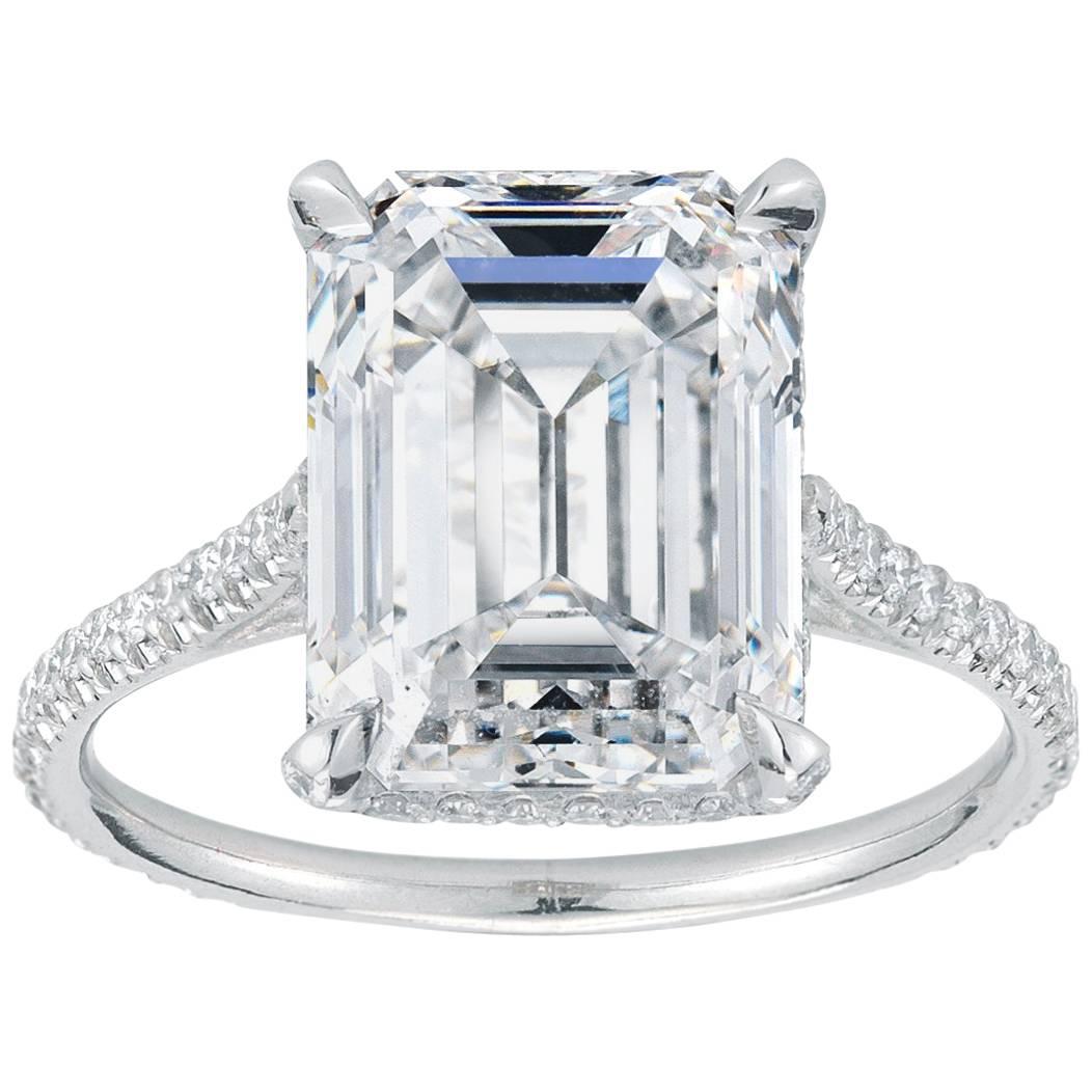 Marisa Perry Micro Pave Emerald Cut Diamond Platinum Engagement Ring For Sale