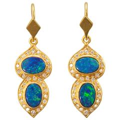 Lauren Harper Boulder Opal .32 Carat Diamond Gold Earrings 5
