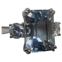 Vintage 4.23 Carat Aquamarine Diamond Platinum Ring