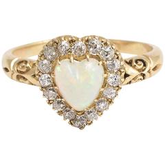 Victorian Opal and Diamond Heart Ring