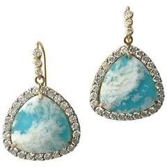 Lauren Harper, boucles d'oreilles en goutte en or avec agate de mer et turquoise et diamants de 1,52 carat