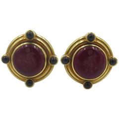 Elizabeth Locke Venetian Glass Pearl Onyx yellow gold Earrings