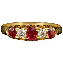 Antique Victorian Ruby Diamond Ring Gypsy Set 18 Carat Gold Ring