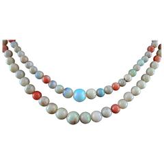 Vintage Art Deco Necklace with Opal and Coral, circa 1930