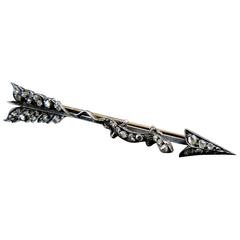 Diamonds Gold Silver Antique Arrow and Lizard Brooch,  circa 1850