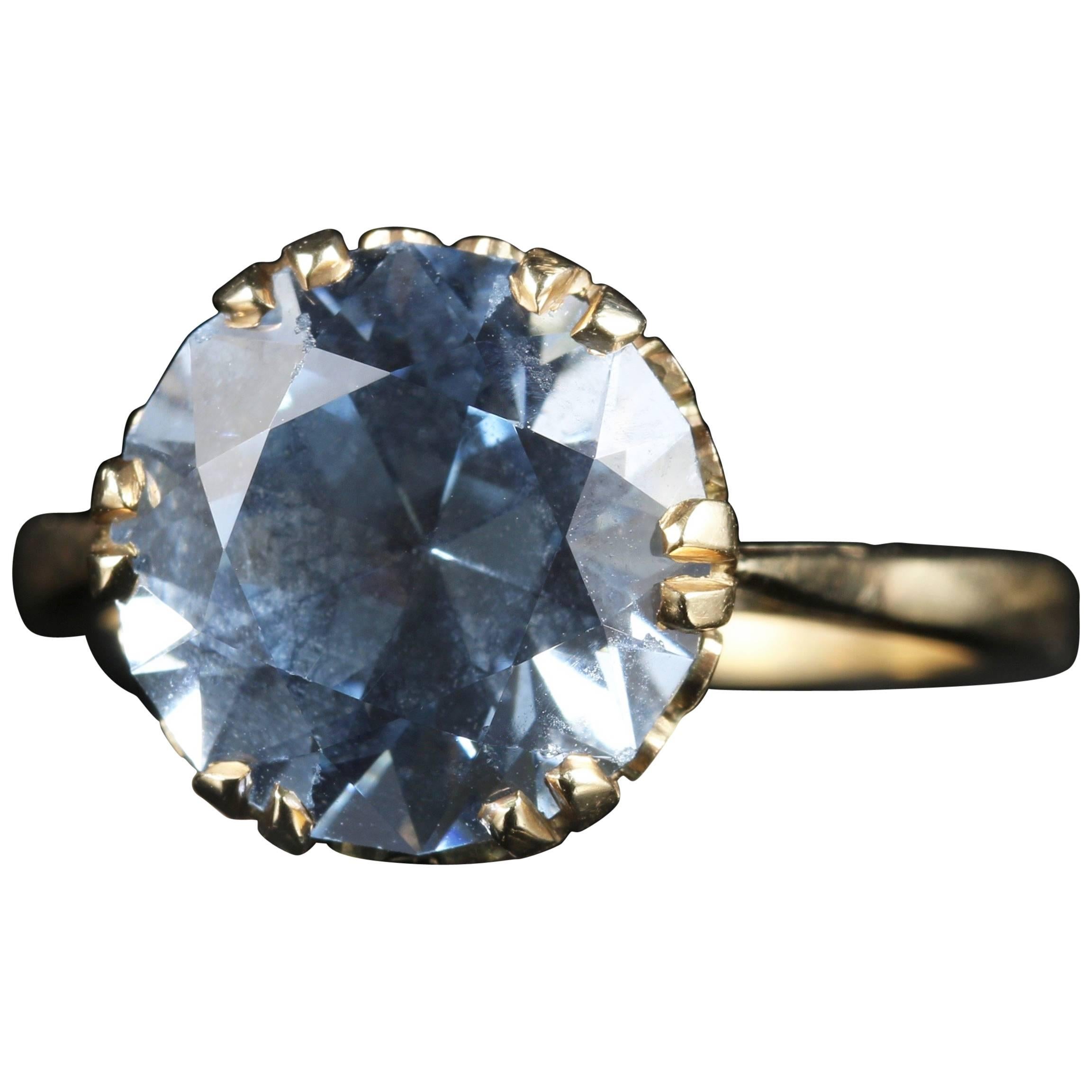Antique Blue Topaz Gold Ring 5 Carat