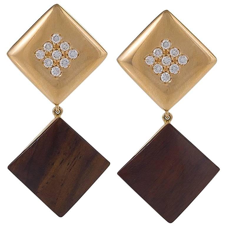 Gold Diamond and Ebony Earrings by Cantamessa