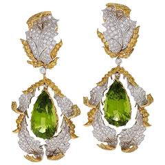 Buccellati Late 20th Century Peridot Diamond and Gold Earrings