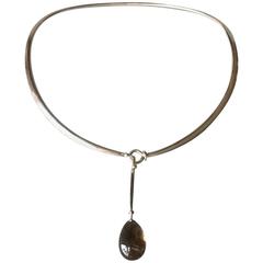 Georg Jensen Neck Ring No 410 with Rutilated Quartz Drop No. 128