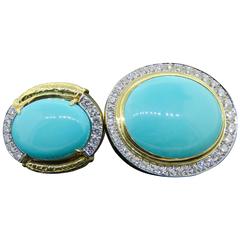 David Webb Turquoise Diamond Yellow Gold Convertible Earrings 7