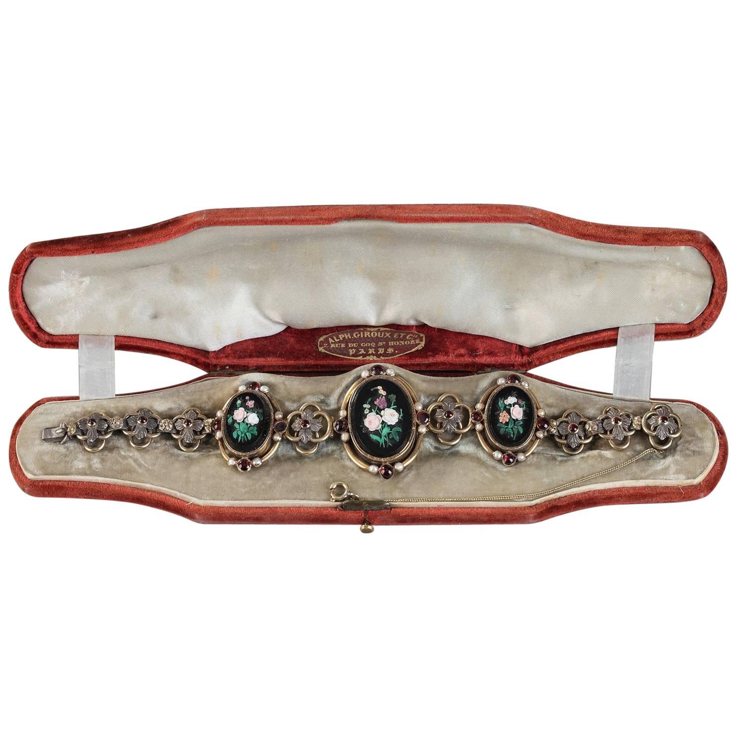 Mid-19th Century Silver-Gilt Bracelet with Micromosaic Medallions For Sale