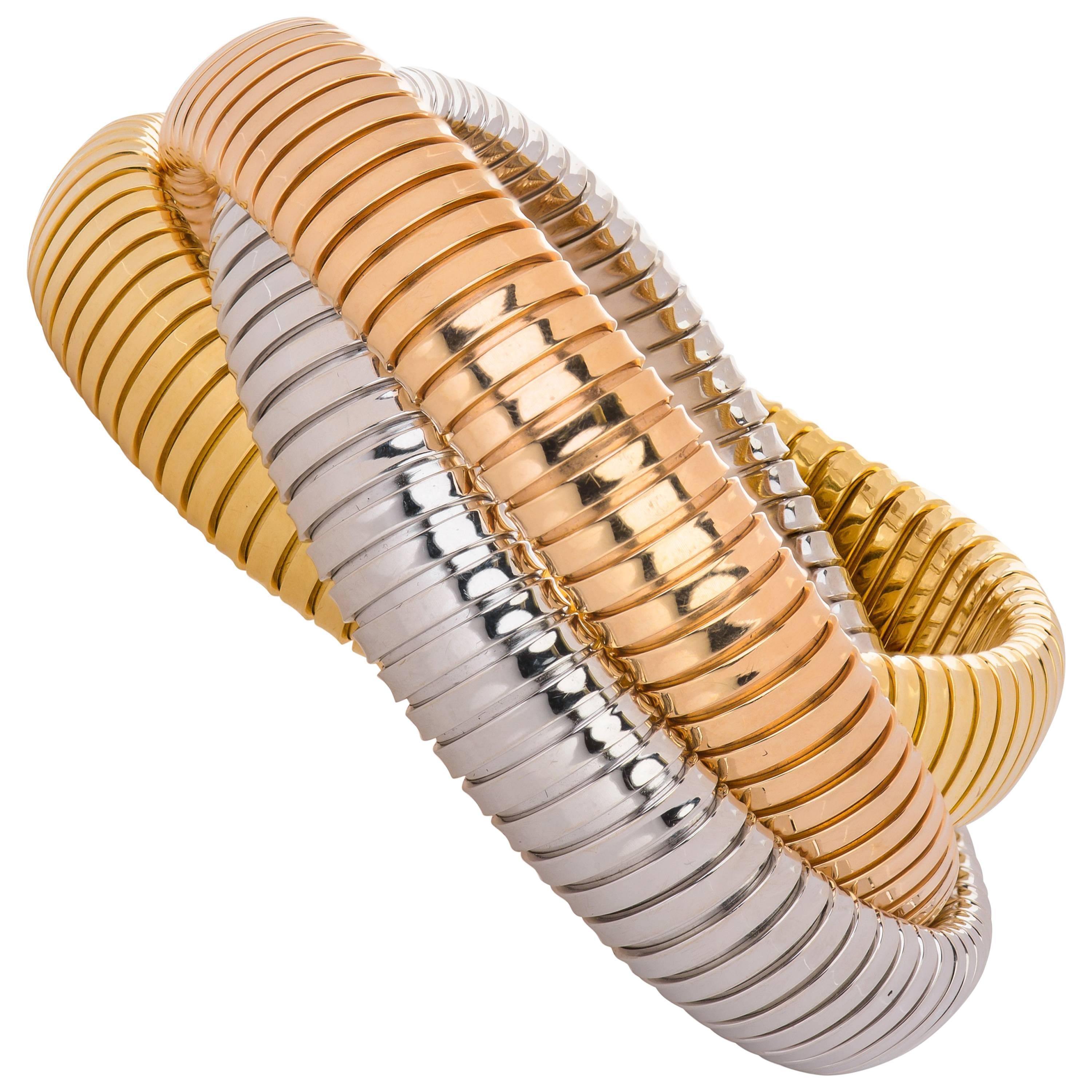 Italian Designed Antonio Popini Tri-Colored Gold Bracelet