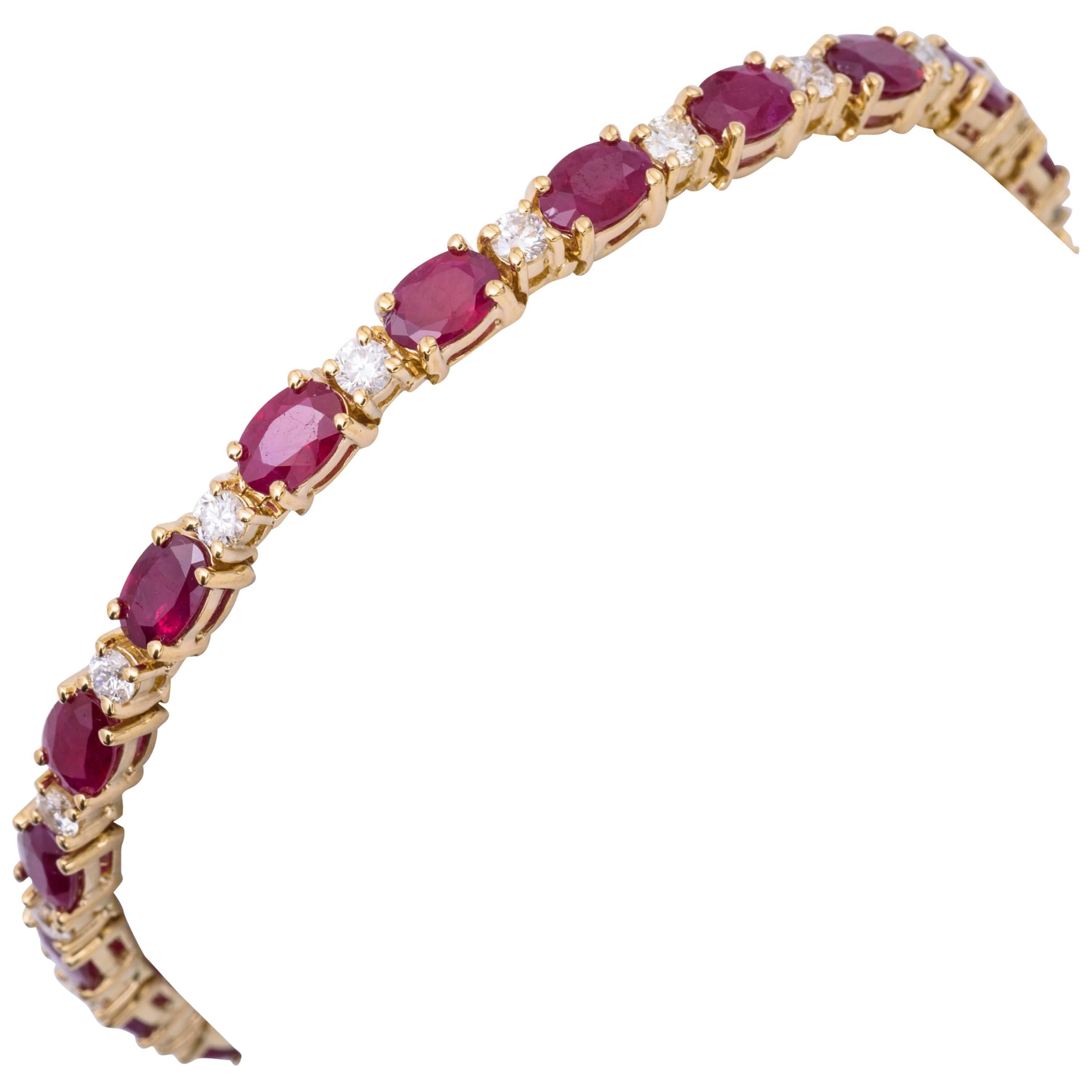 Oval Shape Ruby Diamond Gold Bracelet 