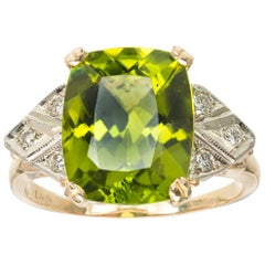 6.50 Carat Peridot Diamond White Gold Cocktail Ring