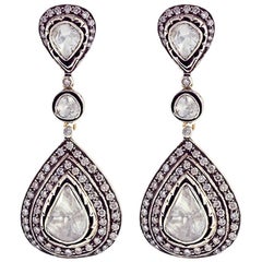 Rose Cut Diamond Silver Gold Earrings