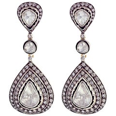 Boucles d'oreilles en or et argent avec diamants taille rose 