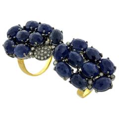 Blue Sapphire Diamonds Yellow Gold Ring  