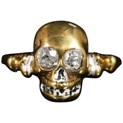 Antique Memento Mori Diamond Skull Diamond Ring 18 Carat Gold